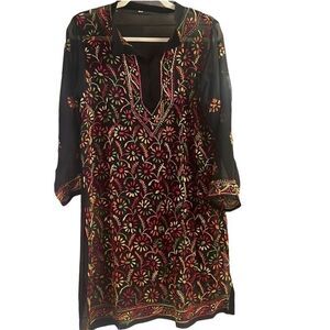 Women’s Sheer Floral Embroidered Tunic Top Boho Cottagecore Size 42 (Large)
